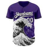 Custom Purple White-Black Japanese Wave 3D Pattern Design Authentic Baseball Jersey