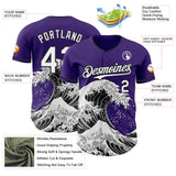 Custom Purple White-Black Japanese Wave 3D Pattern Design Authentic Baseball Jersey