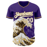 Custom Purple White-Old Gold Japanese Wave 3D Pattern Design Authentic Baseball Jersey