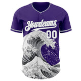 Custom Purple White-Gray Japanese Wave 3D Pattern Design Authentic Baseball Jersey