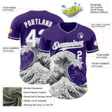 Custom Purple White-Gray Japanese Wave 3D Pattern Design Authentic Baseball Jersey