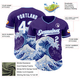 Custom Purple White-Light Blue Japanese Wave 3D Pattern Design Authentic Baseball Jersey