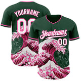 Custom Green White-Pink Japanese Wave 3D Pattern Design Authentic Baseball Jersey