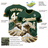 Custom Green White-Old Gold Japanese Wave 3D Pattern Design Authentic Baseball Jersey
