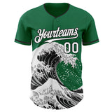 Custom Kelly Green White-Black Japanese Wave 3D Pattern Design Authentic Baseball Jersey