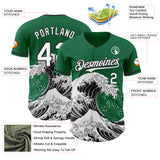 Custom Kelly Green White-Black Japanese Wave 3D Pattern Design Authentic Baseball Jersey
