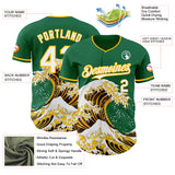 Custom Kelly Green White-Gold Japanese Wave 3D Pattern Design Authentic Baseball Jersey