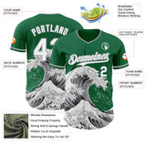 Custom Kelly Green White-Gray Japanese Wave 3D Pattern Design Authentic Baseball Jersey
