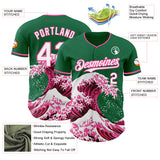 Custom Kelly Green White-Pink Japanese Wave 3D Pattern Design Authentic Baseball Jersey