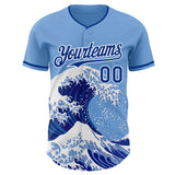 Custom Light Blue Royal-White Japanese Wave 3D Pattern Design Authentic Baseball Jersey