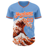 Custom Light Blue Orange-White Japanese Wave 3D Pattern Design Authentic Baseball Jersey