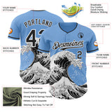 Custom Light Blue Black-White Japanese Wave 3D Pattern Design Authentic Baseball Jersey