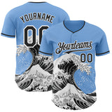 Custom Light Blue Black-White Japanese Wave 3D Pattern Design Authentic Baseball Jersey