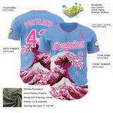 Custom Light Blue Pink-White Japanese Wave 3D Pattern Design Authentic Baseball Jersey