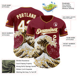 Custom Crimson White-Old Gold Japanese Wave 3D Pattern Design Authentic Baseball Jersey