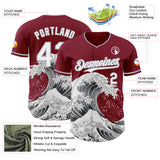 Custom Crimson White-Gray Japanese Wave 3D Pattern Design Authentic Baseball Jersey