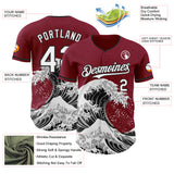 Custom Crimson White-Black Japanese Wave 3D Pattern Design Authentic Baseball Jersey