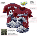 Custom Crimson White-Navy Japanese Wave 3D Pattern Design Authentic Baseball Jersey
