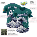 Custom Teal White-Navy Japanese Wave 3D Pattern Design Authentic Baseball Jersey