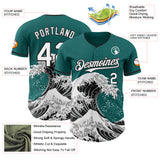 Custom Teal White-Black Japanese Wave 3D Pattern Design Authentic Baseball Jersey