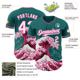 Custom Teal White-Pink Japanese Wave 3D Pattern Design Authentic Baseball Jersey