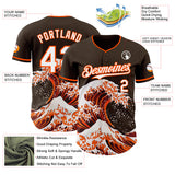 Custom Brown White-Orange Japanese Wave 3D Pattern Design Authentic Baseball Jersey