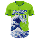 Custom Neon Green Royal-White Japanese Wave 3D Pattern Design Authentic Baseball Jersey