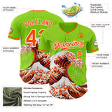 Custom Neon Green Orange-White Japanese Wave 3D Pattern Design Authentic Baseball Jersey
