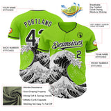 Custom Neon Green Black-White Japanese Wave 3D Pattern Design Authentic Baseball Jersey