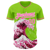 Custom Neon Green Pink-White Japanese Wave 3D Pattern Design Authentic Baseball Jersey