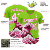 Custom Neon Green Pink-White Japanese Wave 3D Pattern Design Authentic Baseball Jersey