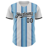 Custom White Black-Light Blue Gradient Vertical Stripe Argentina Style Authentic Baseball Jersey