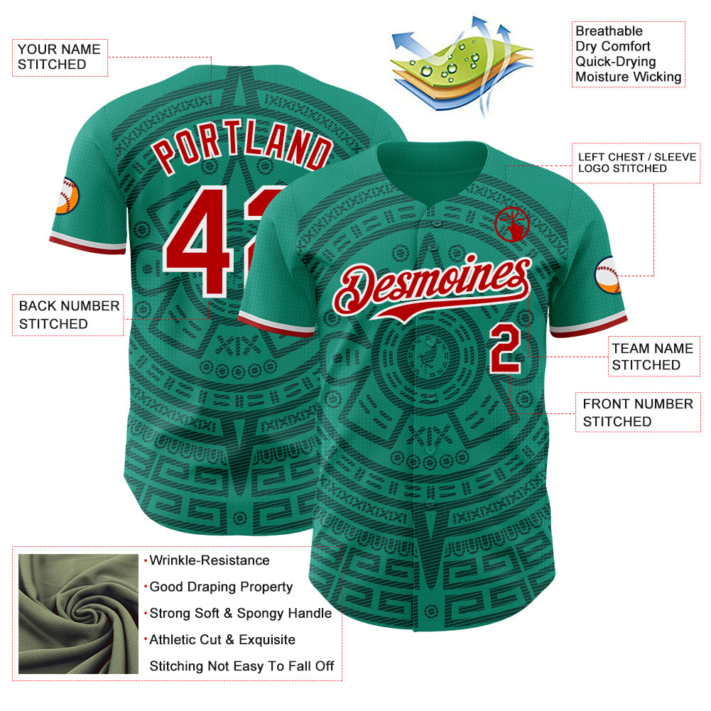 Custom Green Red-White Mexico Style Authentic Baseball Jersey