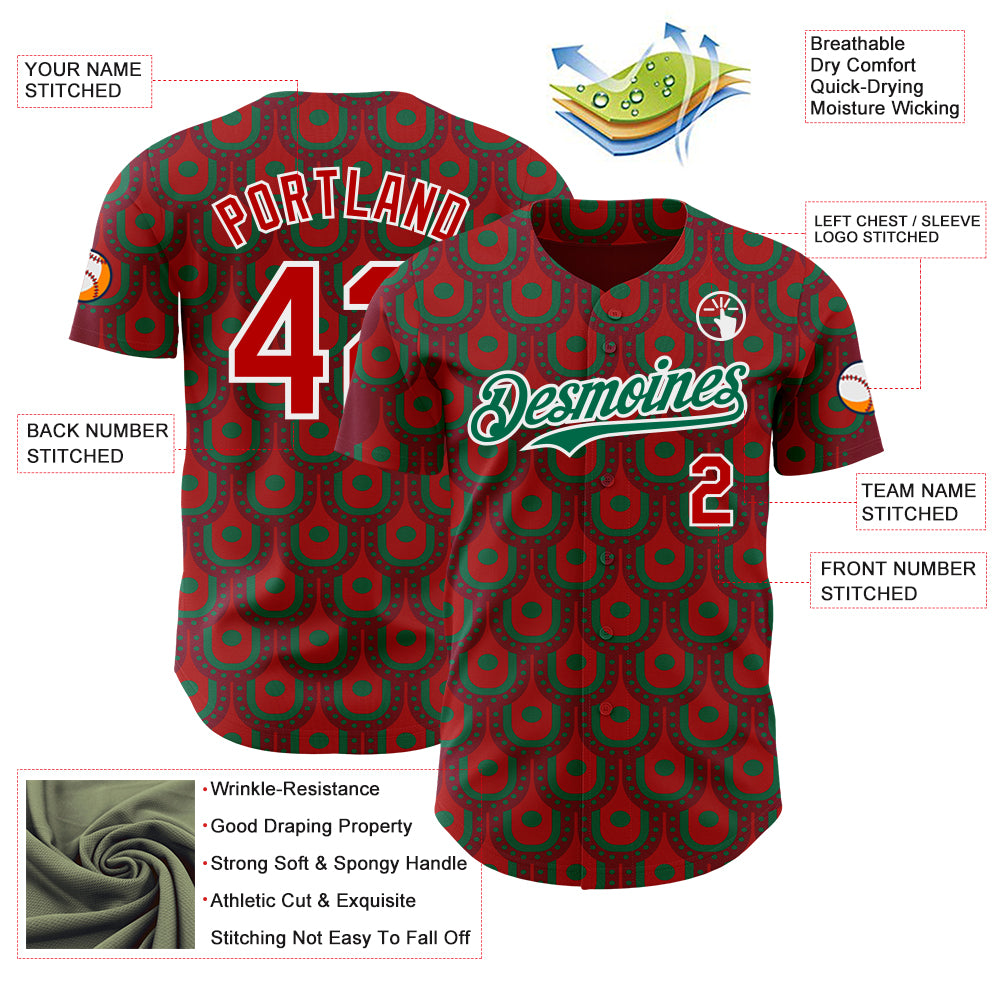 Custom Red White-Kelly Green Mexico Style Authentic Baseball Jersey