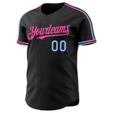 Custom Black Light Blue-Pink Gradient Stripe Ombre Line Authentic Baseball Jersey