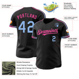 Custom Black Light Blue-Pink Gradient Stripe Ombre Line Authentic Baseball Jersey