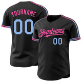 Custom Black Light Blue-Pink Gradient Stripe Ombre Line Authentic Baseball Jersey