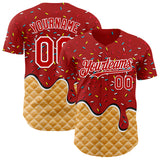 Custom Red-White Ice Cream Waffle Foodie Dessert Authentic Baseball Jersey