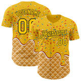 Custom Gold-Black Ice Cream Waffle Foodie Dessert Authentic Baseball Jersey