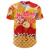 Custom Gold Fire Red-White Candy Ice Cream Waffle Sweet Sugar Authentic Baseball Jersey