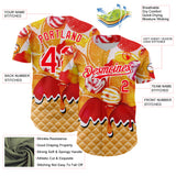 Custom Gold Fire Red-White Candy Ice Cream Waffle Sweet Sugar Authentic Baseball Jersey