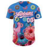 Custom Electric Blue White-Neon Pink Ice Cream Donut Foodie Dessert Authentic Baseball Jersey