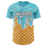 Custom Sky Blue White-Black Ice Cream Waffle Foodie Dessert Authentic Baseball Jersey