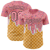 Custom Medium Pink-Black Ice Cream Waffle Foodie Dessert Authentic Baseball Jersey