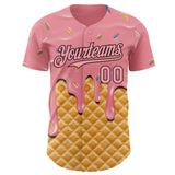 Custom Medium Pink-Black Ice Cream Waffle Foodie Dessert Authentic Baseball Jersey