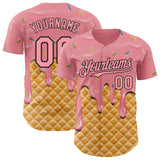 Custom Medium Pink-Black Ice Cream Waffle Foodie Dessert Authentic Baseball Jersey