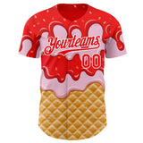 Custom Fire Red-White Ice Cream Waffle Foodie Dessert Authentic Baseball Jersey