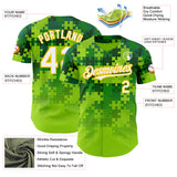 Custom Green White-Yellow Puzzle 3D Pattern Design Authentic Baseball Jersey