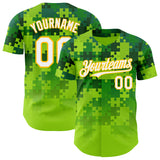 Custom Green White-Yellow Puzzle 3D Pattern Design Authentic Baseball Jersey