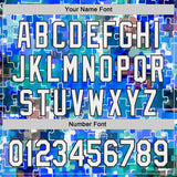 Custom Electric Blue White-Black Puzzle 3D Pattern Design Authentic Baseball Jersey